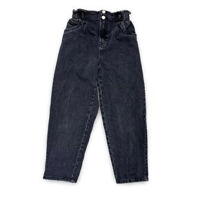 Zara Kids High-Waisted Paper Bag Black Denim Mom Jeans Girls Size 11-12